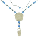 19th Century Large Chinese Carved Green Jade Blue Glass Necklace Antique c1890