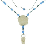 19th Century Large Chinese Carved Green Jade Blue Glass Necklace Antique c1890