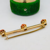 19th Century 15ct Yellow Gold Red Coral Set Bar Brooch Antique c1880