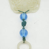 19th Century Large Chinese Carved Green Jade Blue Glass Necklace Antique c1890