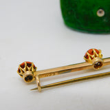 19th Century 15ct Yellow Gold Red Coral Set Bar Brooch Antique c1880
