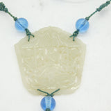 19th Century Large Chinese Carved Green Jade Blue Glass Necklace Antique c1890