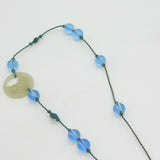 19th Century Large Chinese Carved Green Jade Blue Glass Necklace Antique c1890