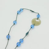 19th Century Large Chinese Carved Green Jade Blue Glass Necklace Antique c1890