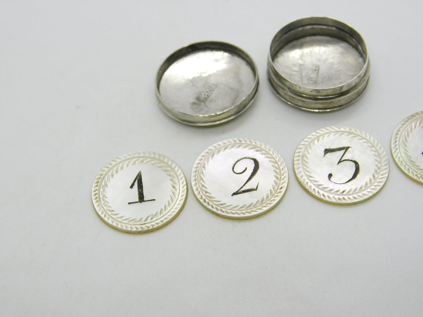 George III Sterling Silver Gaming Counter Box w. Pearl Counters Antique c1790