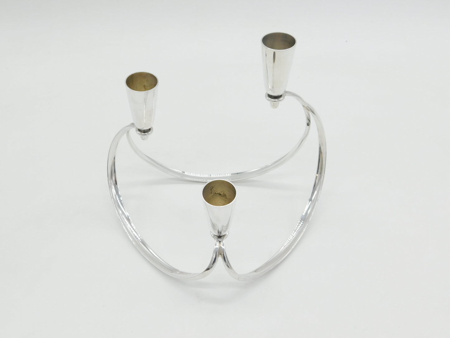 Danish Sterling Silver Modernist Three-Branch Candelabra Vintage c1970 by Cohr