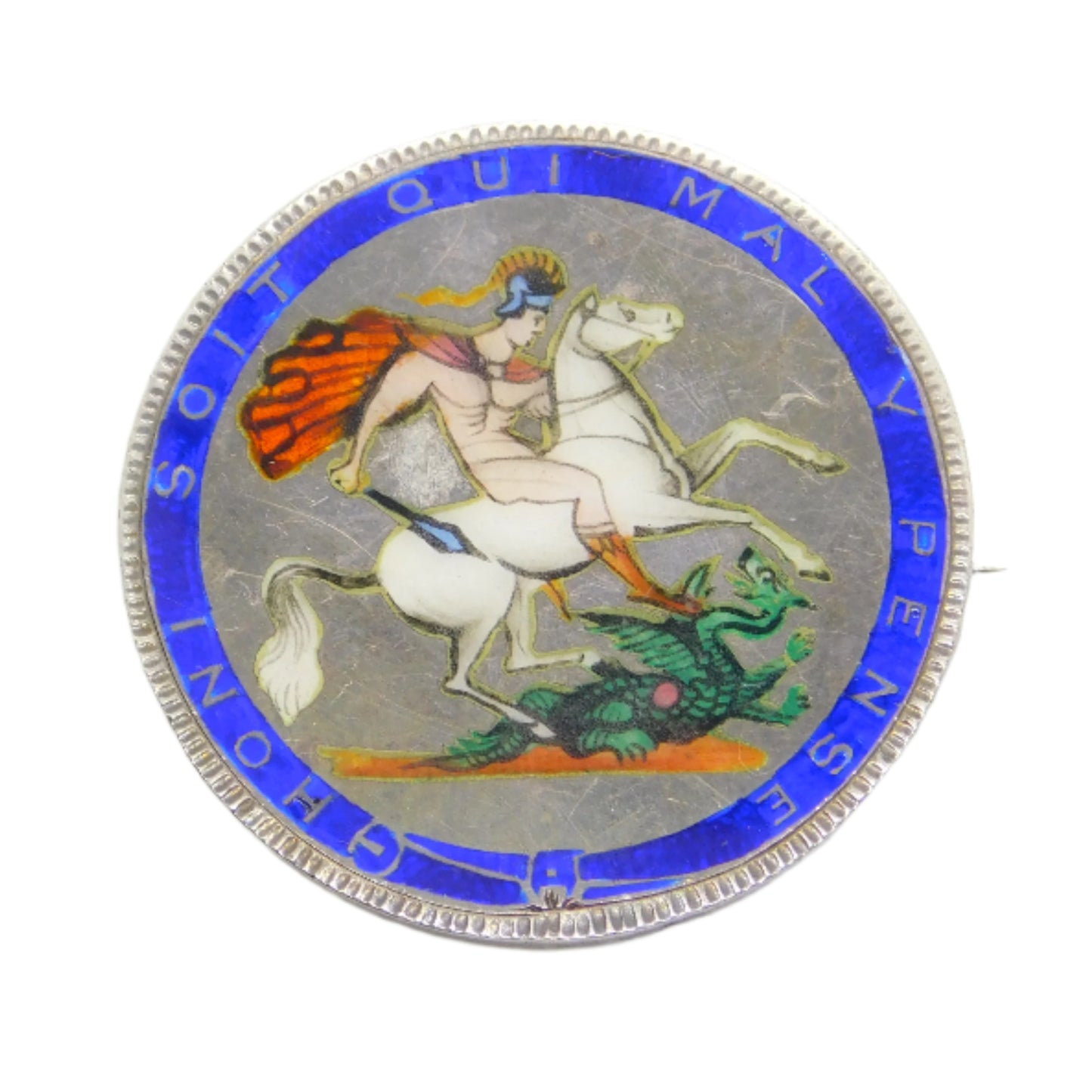 George III Sterling Silver & Enamel Crown Coin Brooch Pin Antique 1820
