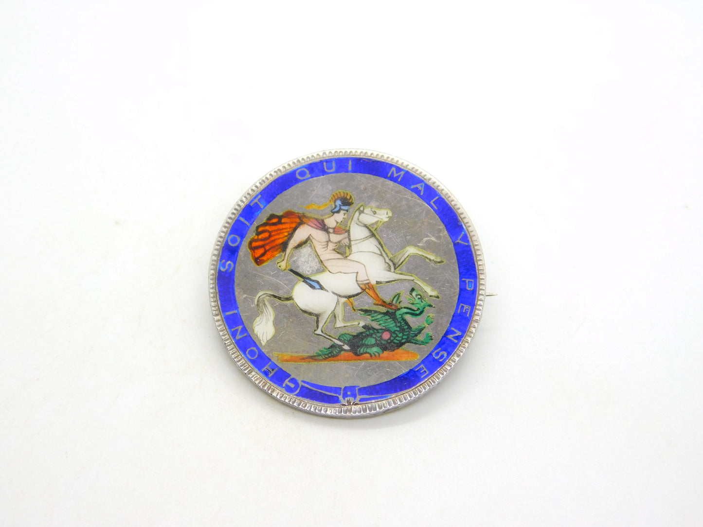 George III Sterling Silver & Enamel Crown Coin Brooch Pin Antique 1820