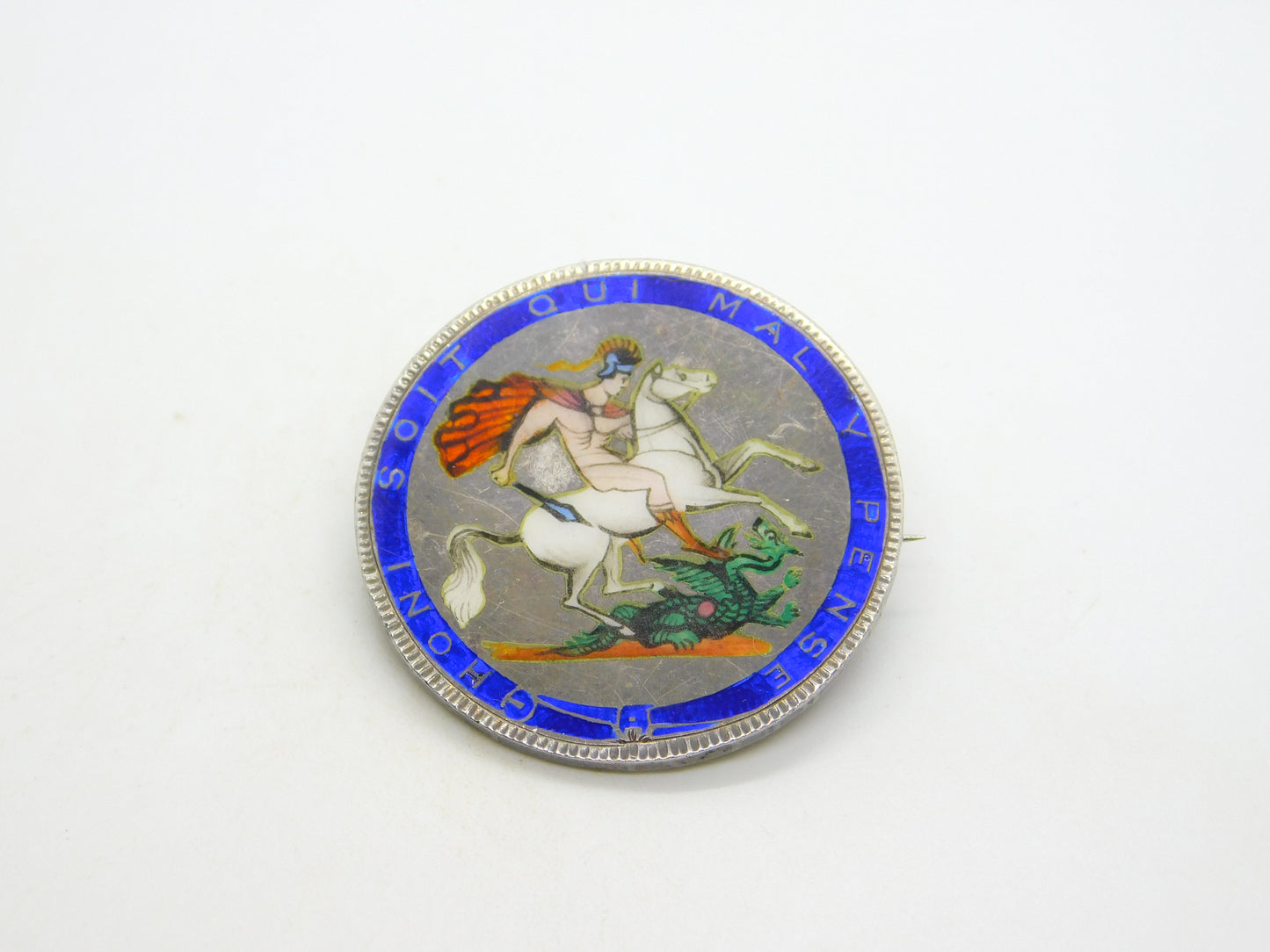 George III Sterling Silver & Enamel Crown Coin Brooch Pin Antique 1820