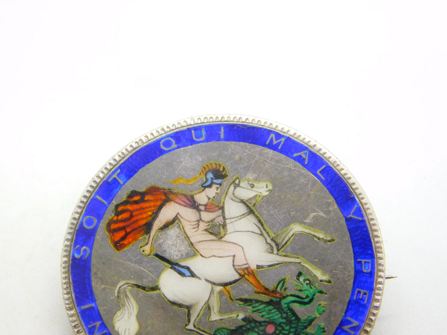 George III Sterling Silver & Enamel Crown Coin Brooch Pin Antique 1820