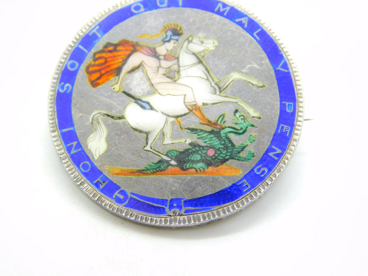 George III Sterling Silver & Enamel Crown Coin Brooch Pin Antique 1820