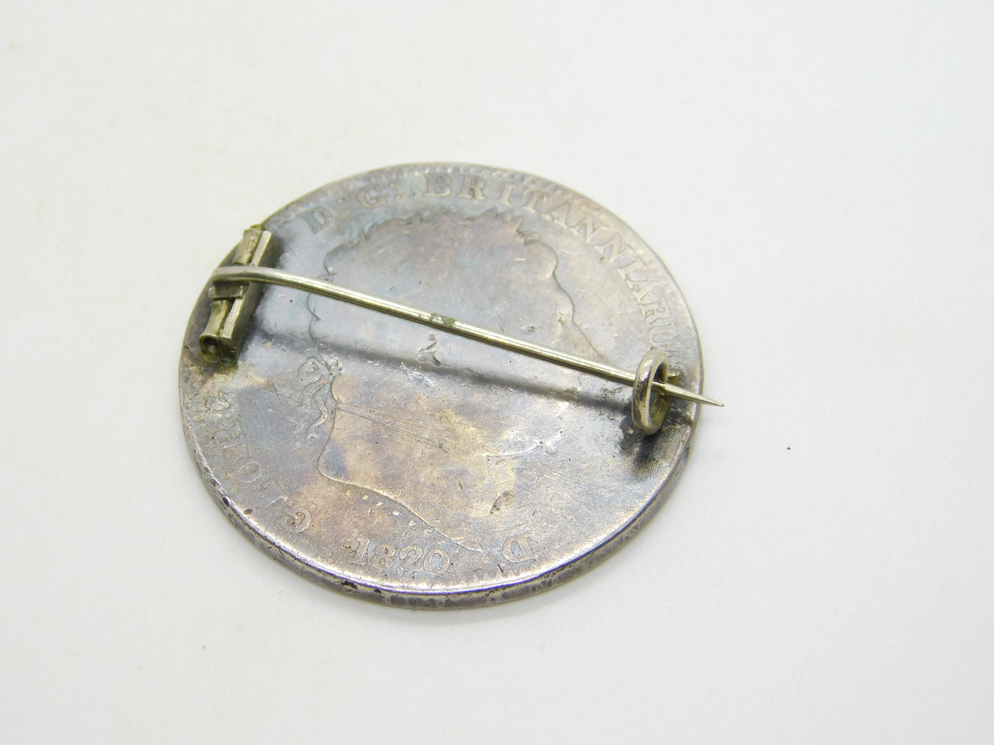 George III Sterling Silver & Enamel Crown Coin Brooch Pin Antique 1820