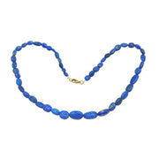 9ct Yellow Gold Graduating Lapis Lazuli Necklace Vintage c1970 46cm Length