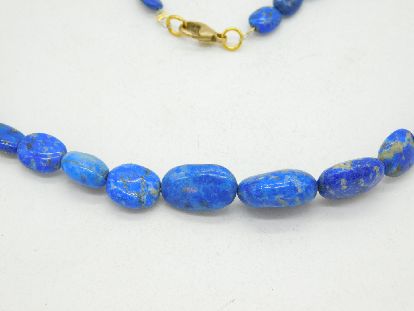 9ct Yellow Gold Graduating Lapis Lazuli Necklace Vintage c1970 46cm Length