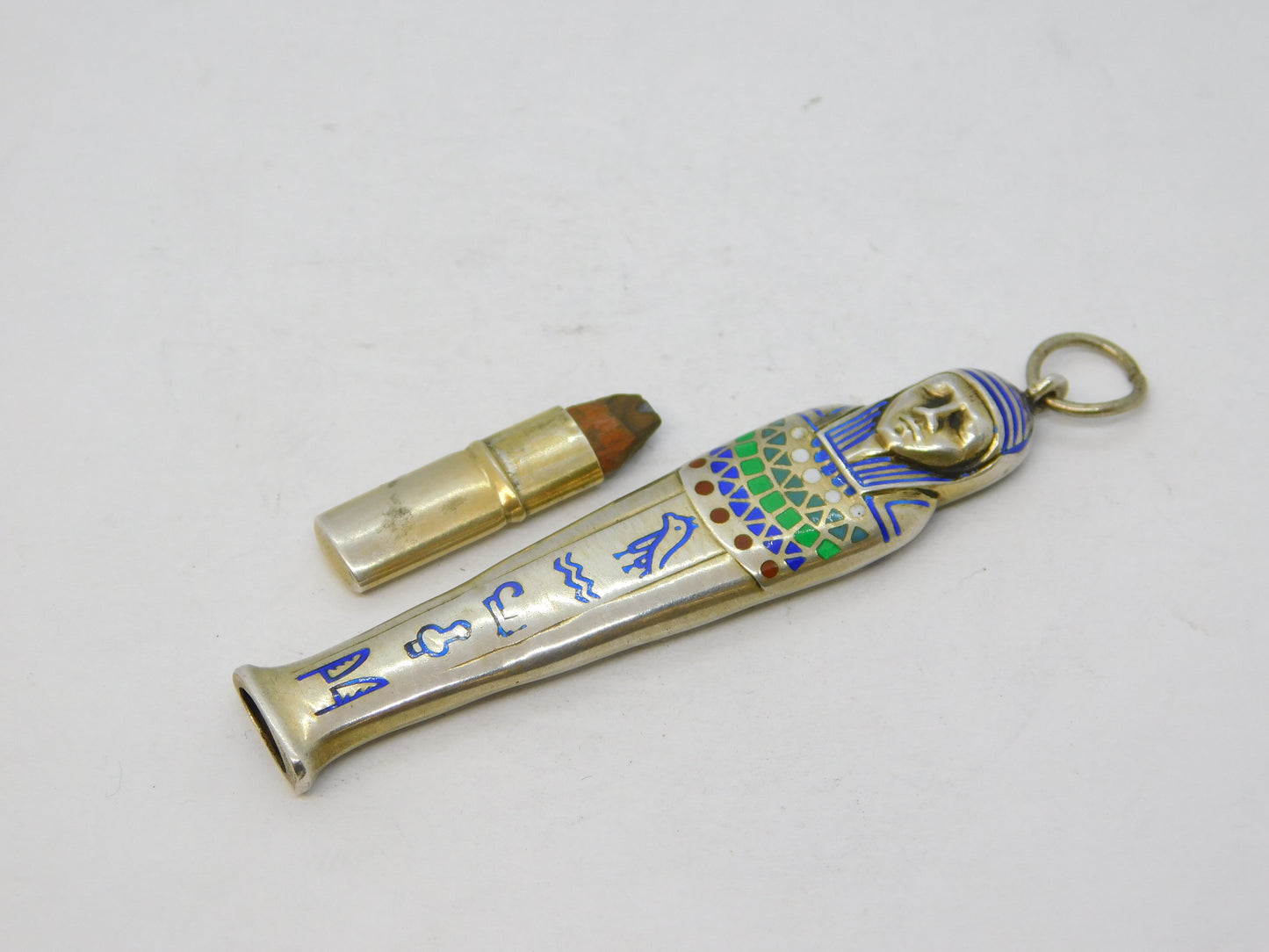 20th Century Egyptian .800 Silver Pharoah Pencil Fob Pendant Antique c1920