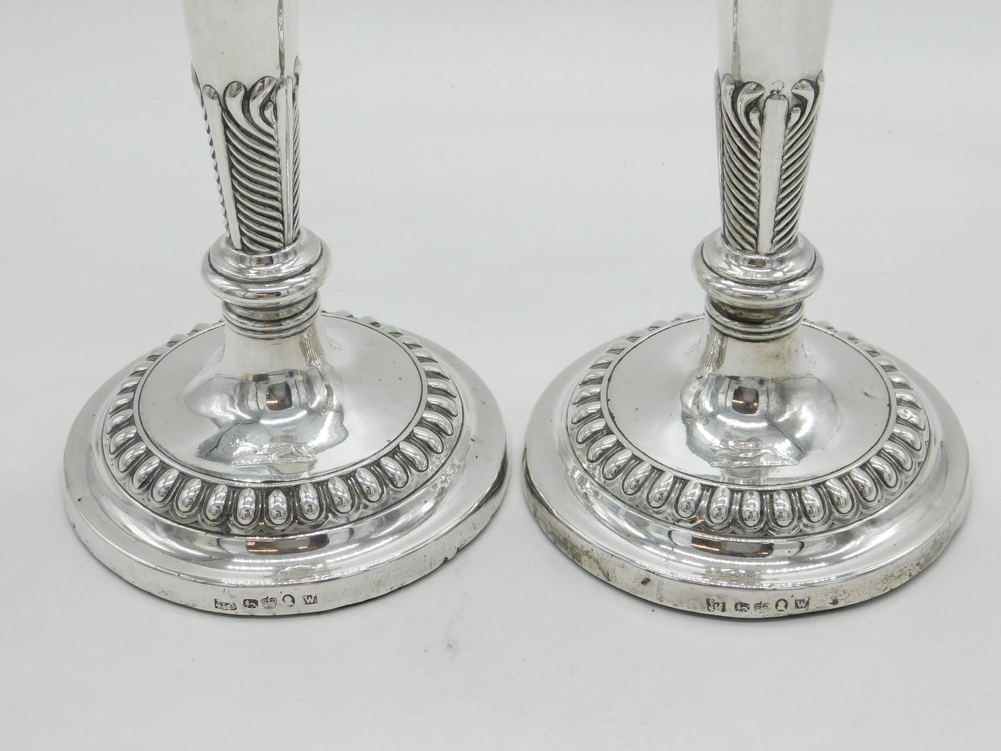 George III Pair of Sterling Silver Crested Candlesticks Antique 1814 Sheffield Thomas Blagden & Co.