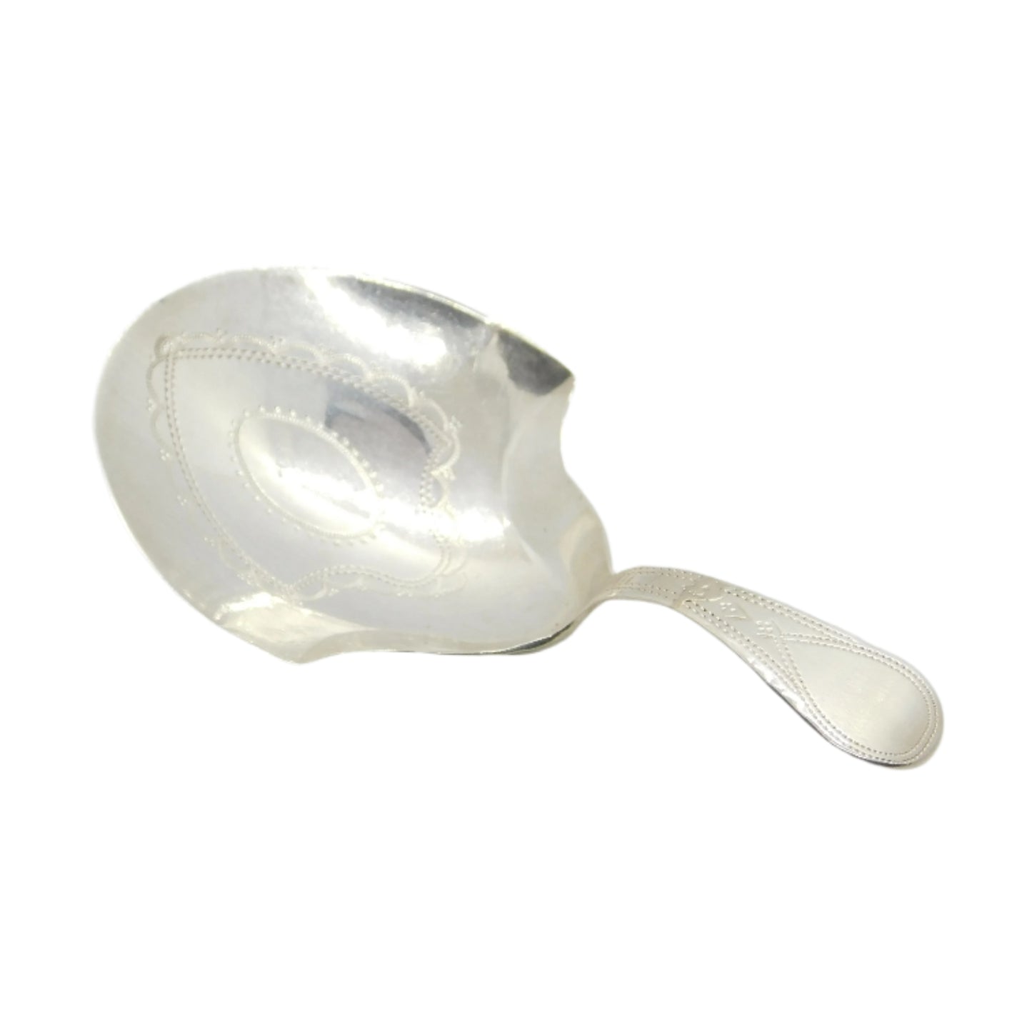 George III Sterling Silver Bright Cut Tea Caddy Spoon Antique 1795 Birmingham