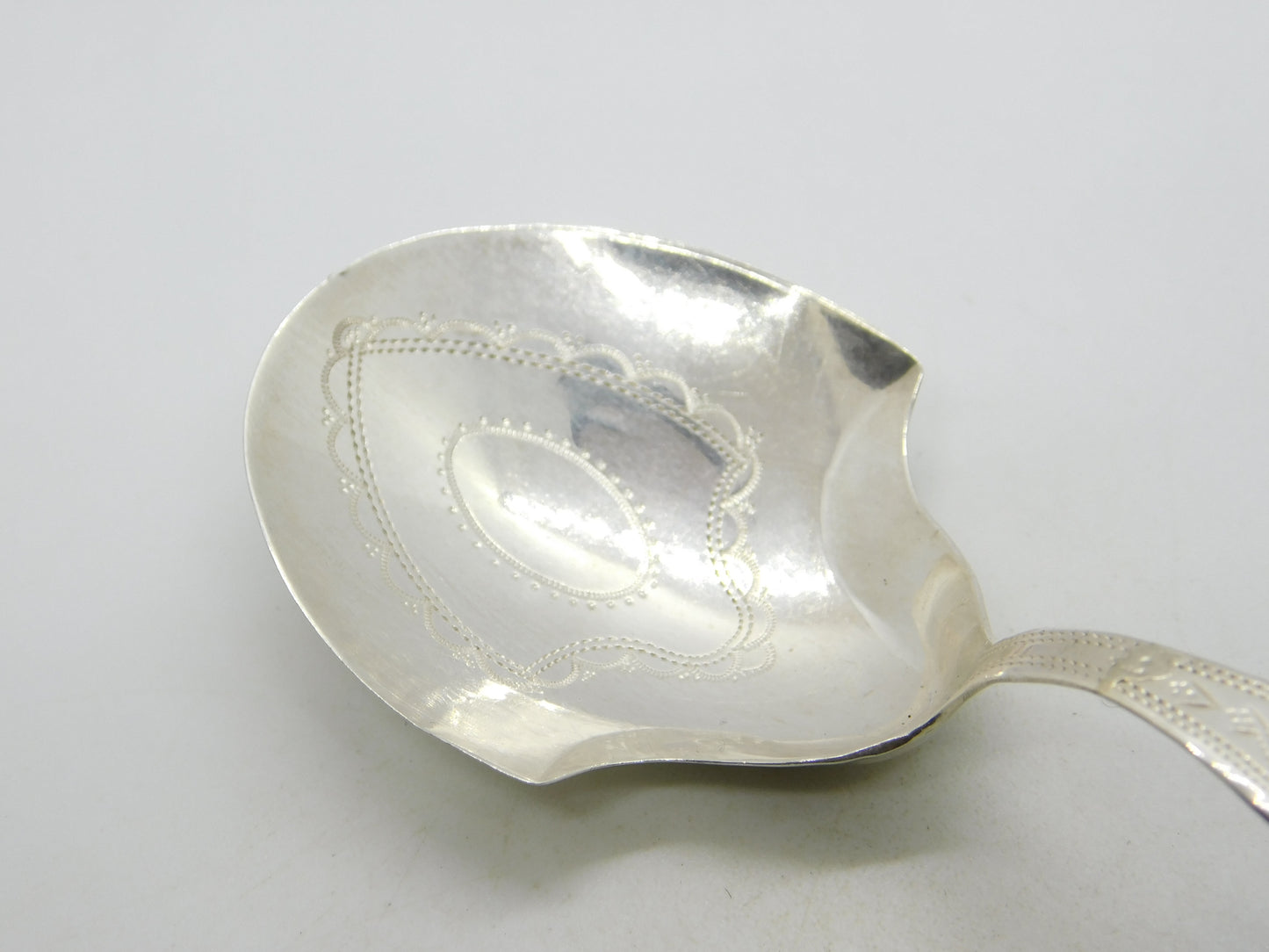 George III Sterling Silver Bright Cut Tea Caddy Spoon Antique 1795 Birmingham