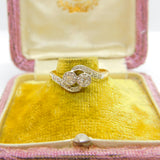 18ct Yellow Gold & 0.2ct Diamond Platinum Set Crossover Ring c1930 Art Deco