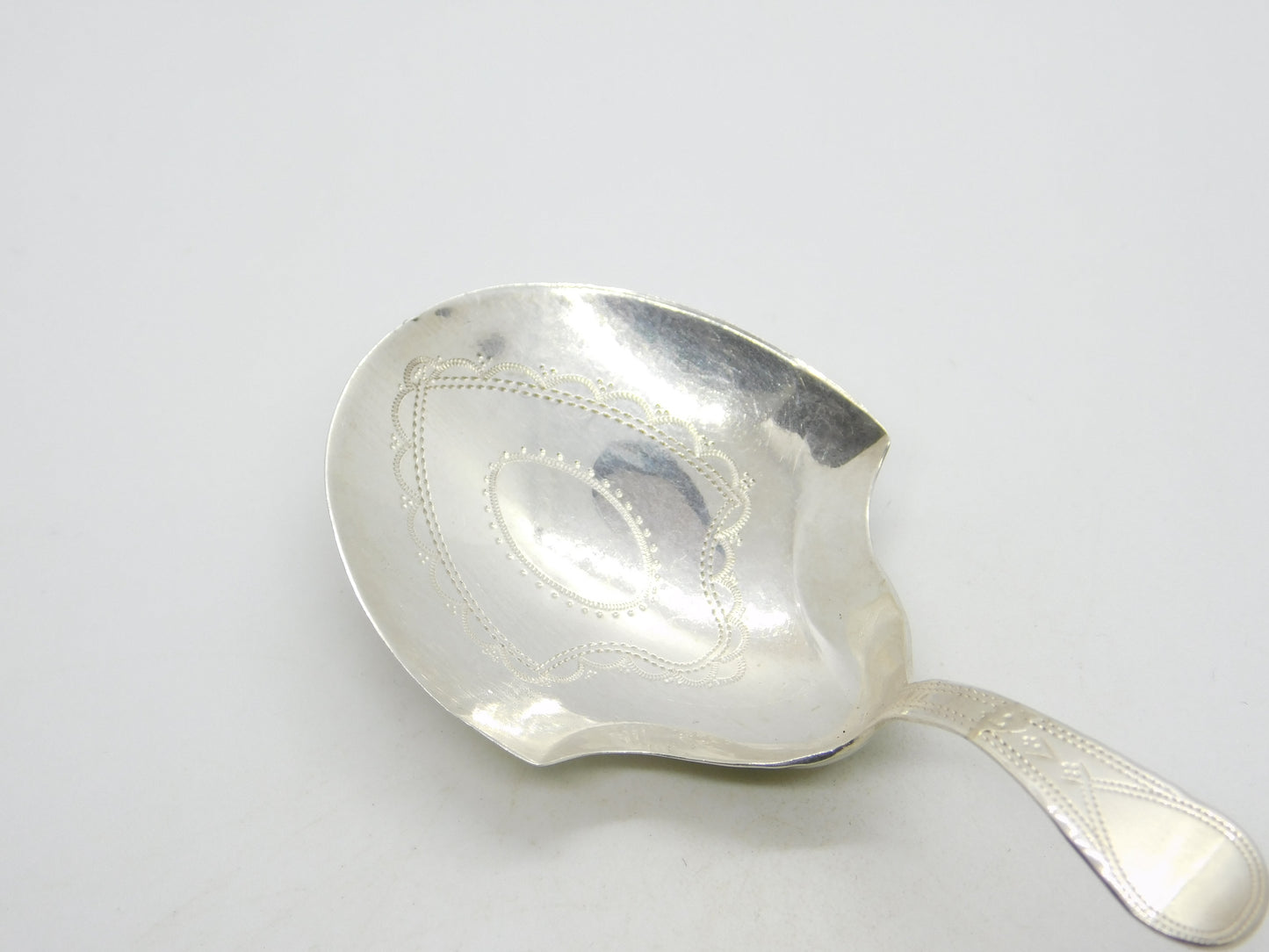 George III Sterling Silver Bright Cut Tea Caddy Spoon Antique 1795 Birmingham