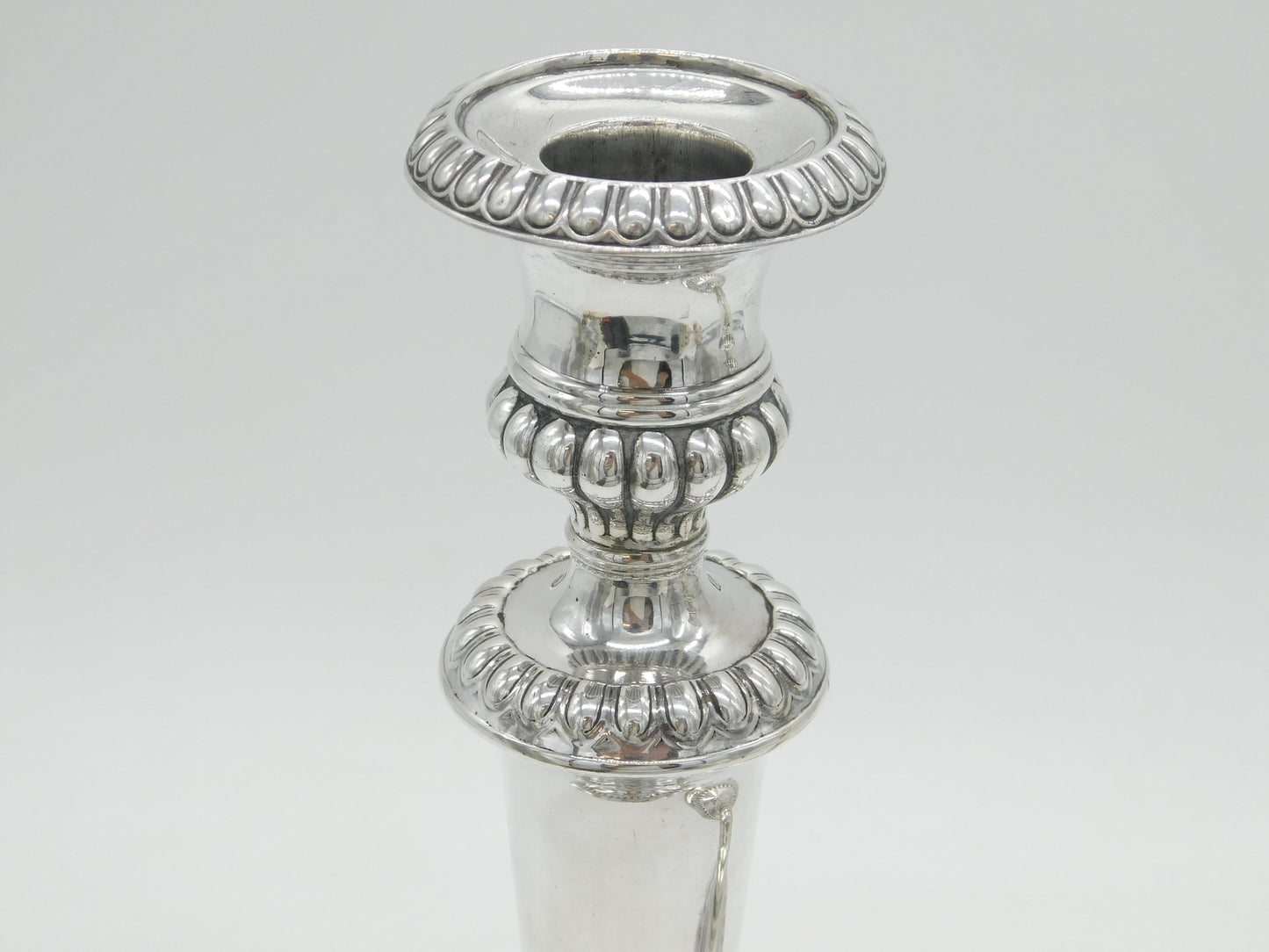 George III Pair of Sterling Silver Crested Candlesticks Antique 1814 Sheffield Thomas Blagden & Co.