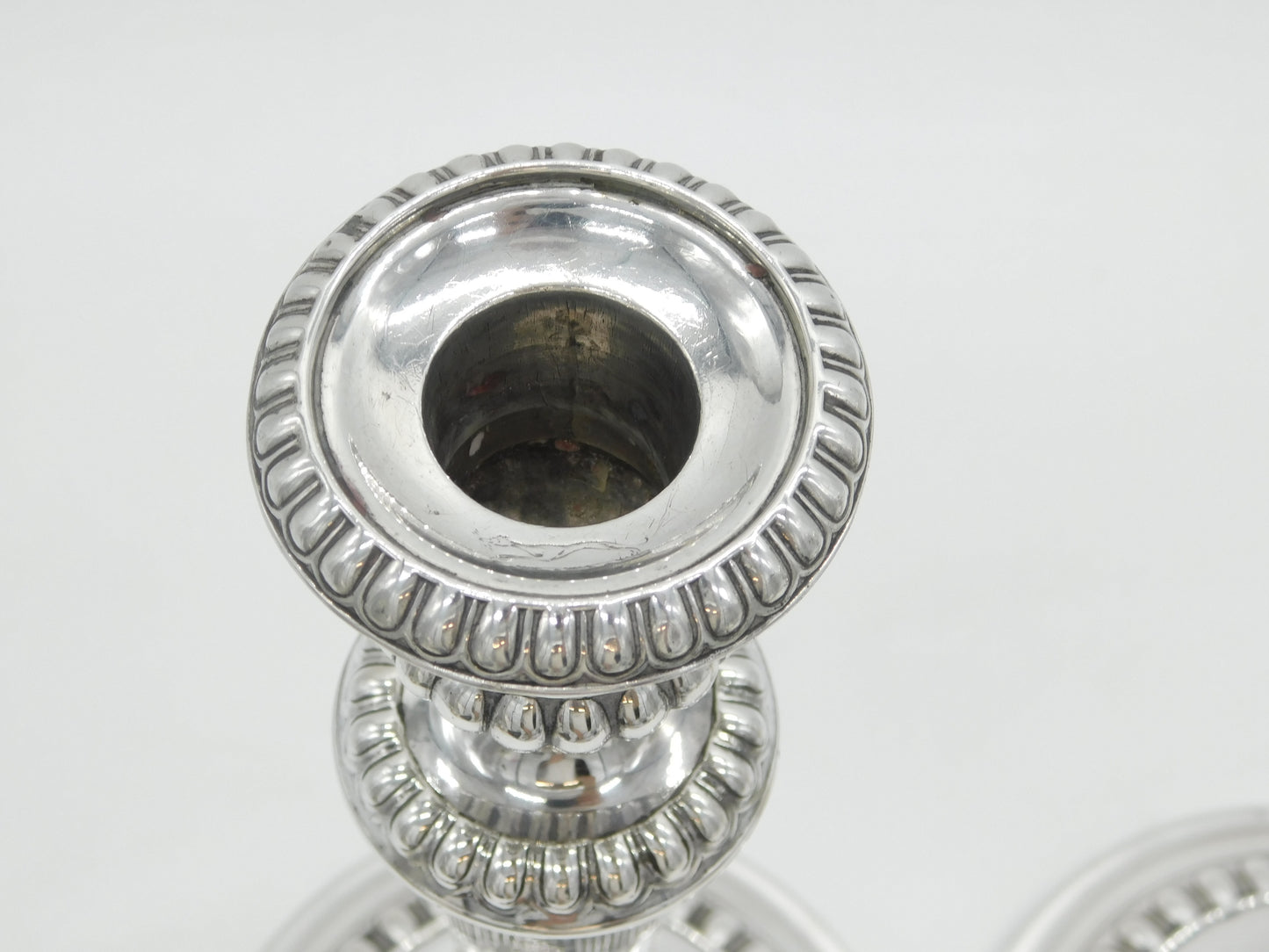 George III Pair of Sterling Silver Crested Candlesticks Antique 1814 Sheffield Thomas Blagden & Co.