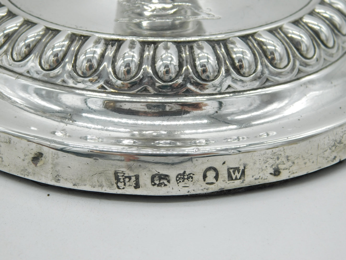 George III Pair of Sterling Silver Crested Candlesticks Antique 1814 Sheffield Thomas Blagden & Co.