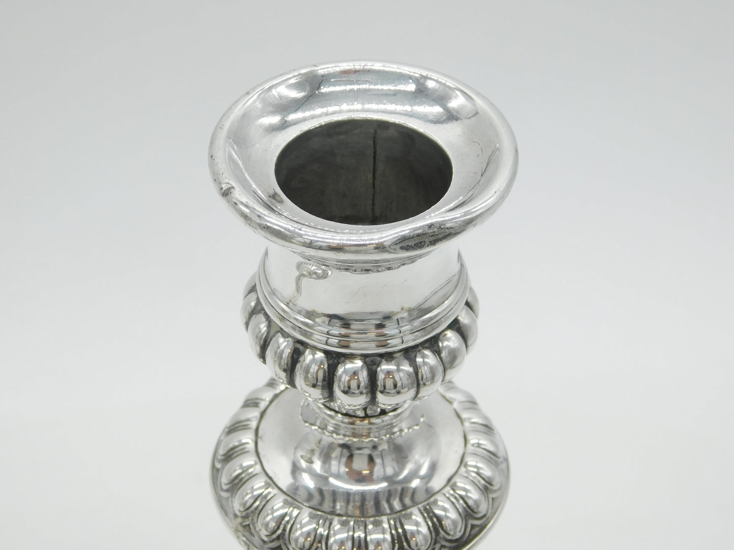 George III Pair of Sterling Silver Crested Candlesticks Antique 1814 Sheffield Thomas Blagden & Co.