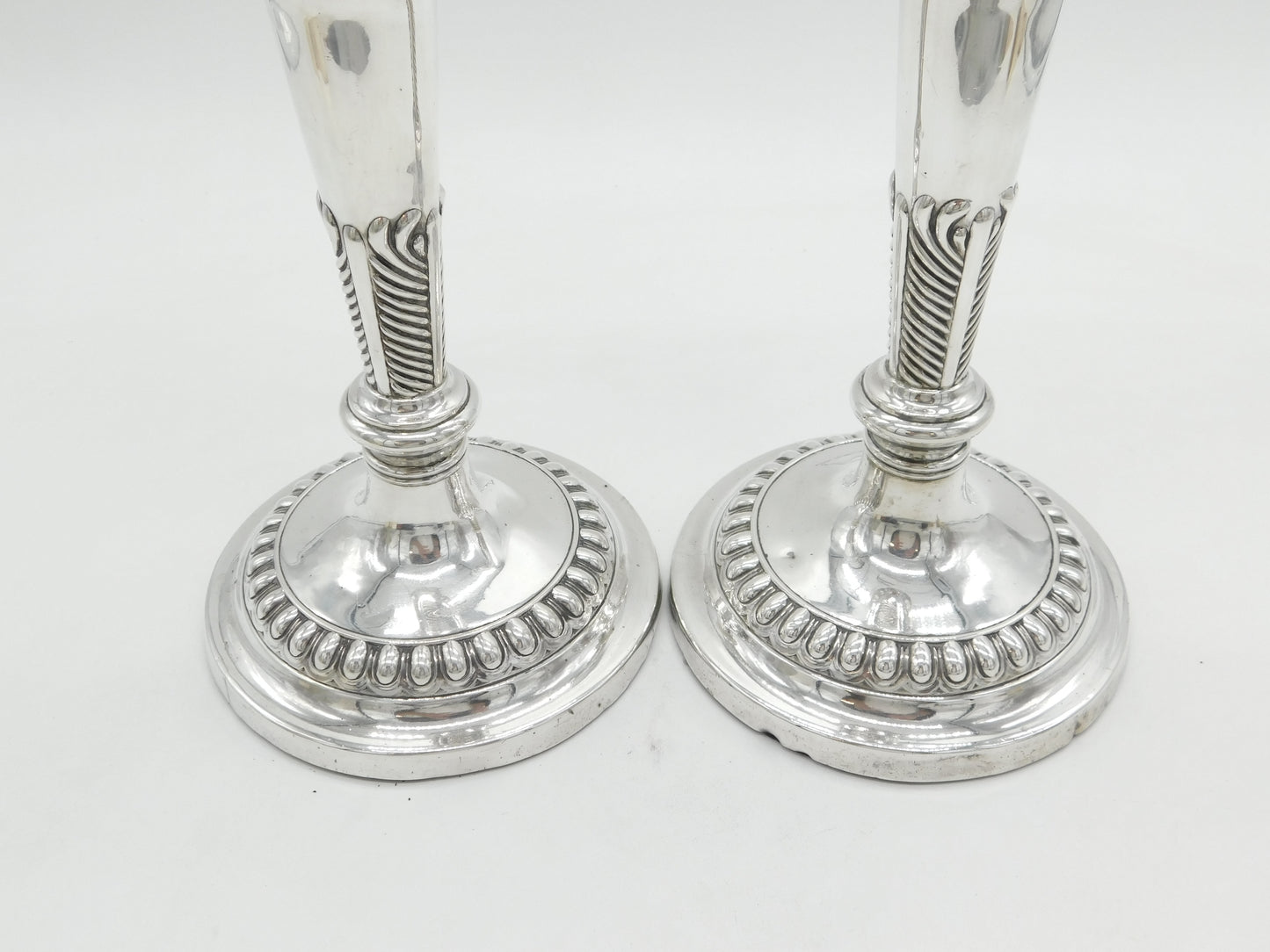 George III Pair of Sterling Silver Crested Candlesticks Antique 1814 Sheffield Thomas Blagden & Co.