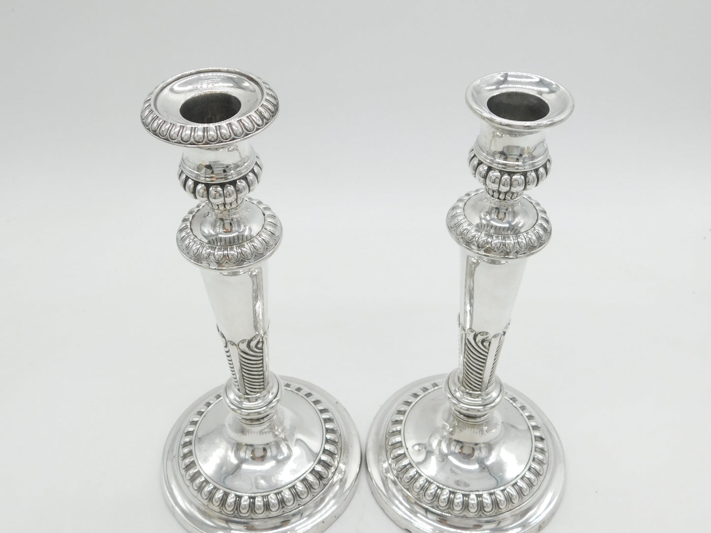 George III Pair of Sterling Silver Crested Candlesticks Antique 1814 Sheffield Thomas Blagden & Co.