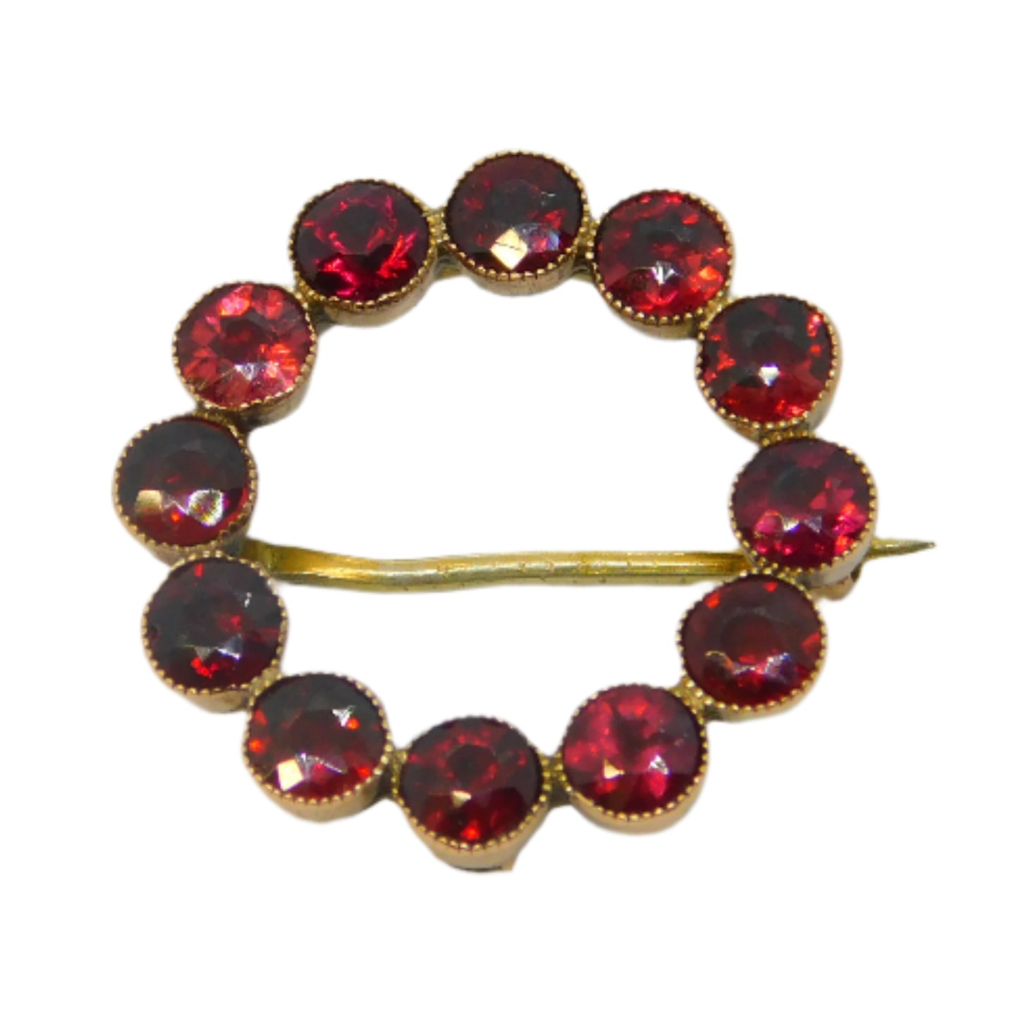 Victorian 9ct Rose Gold & Bohemian Garnet Set Wreath Brooch Antique c1880