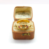 Victorian 18ct Gold, Diamond & Ruby Boat or Gypsy Ring 1889 Antique Birmingham