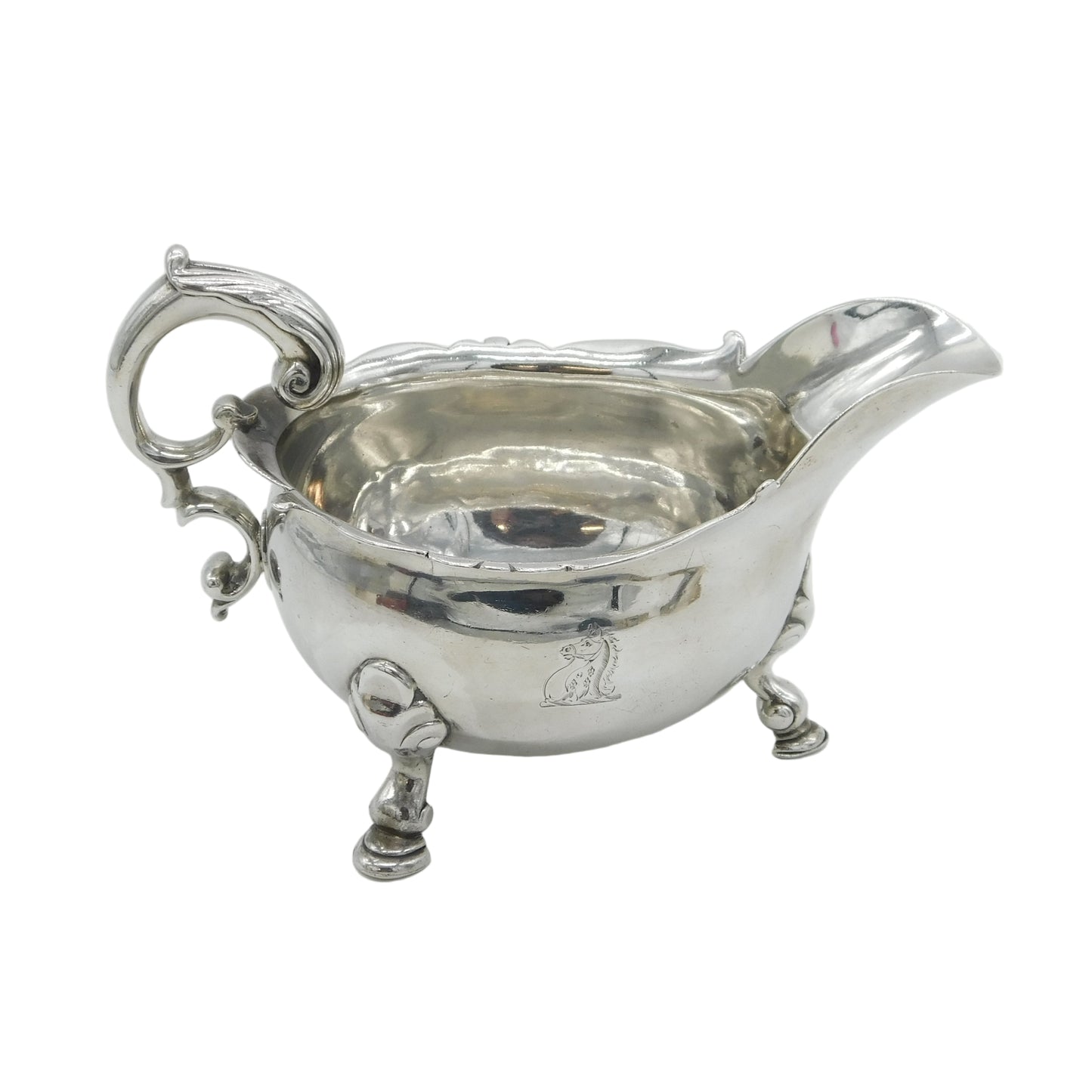 George II Sterling Silver Crested Paw Foot Sauce Boat Antique 1742 London