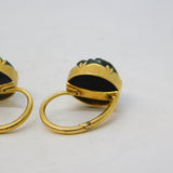 14ct Yellow Gold Carved Whitby Jet Floral Hook Earrings Antique c1900 Victorian