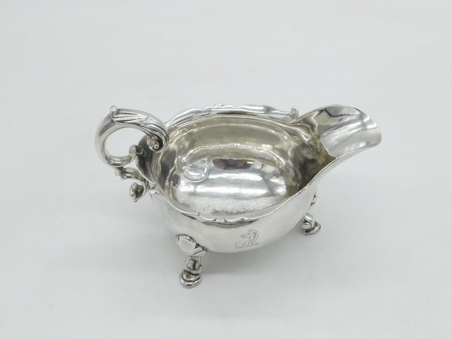 George II Sterling Silver Crested Paw Foot Sauce Boat Antique 1742 London