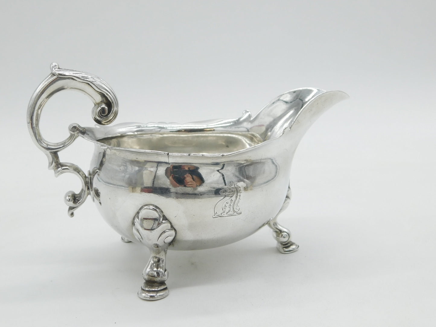 George II Sterling Silver Crested Paw Foot Sauce Boat Antique 1742 London