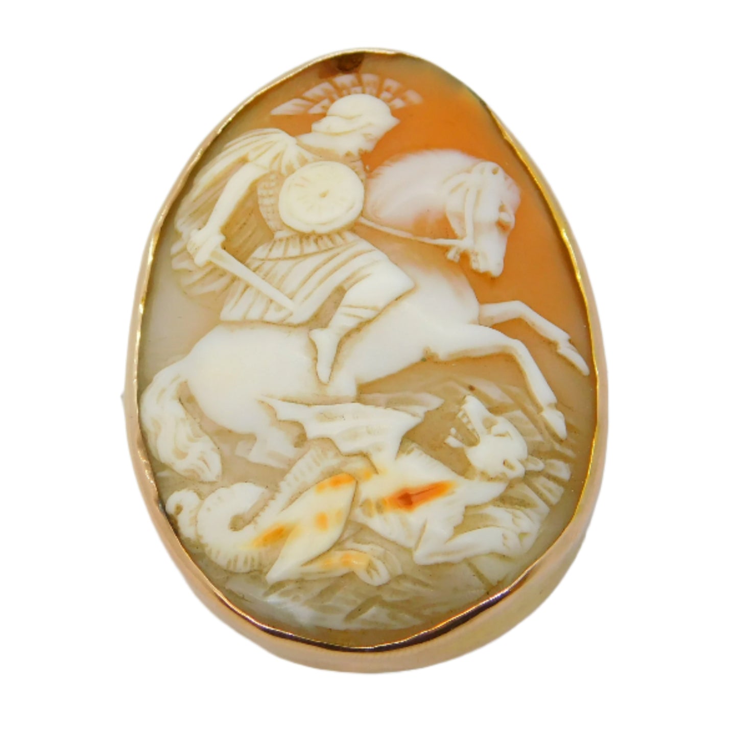 Victorian 9ct Gold Mounted St. George Slaying the Dragon Cameo Brooch Antique c1860