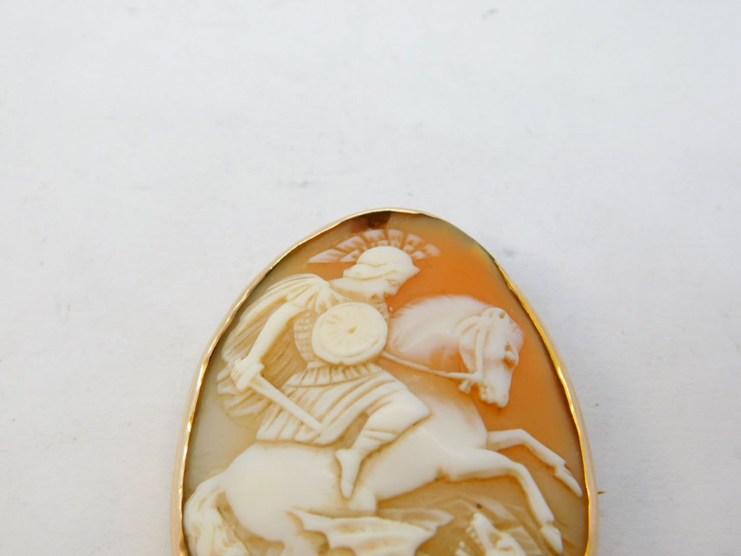 Victorian 9ct Gold Mounted St. George Slaying the Dragon Cameo Brooch Antique c1860