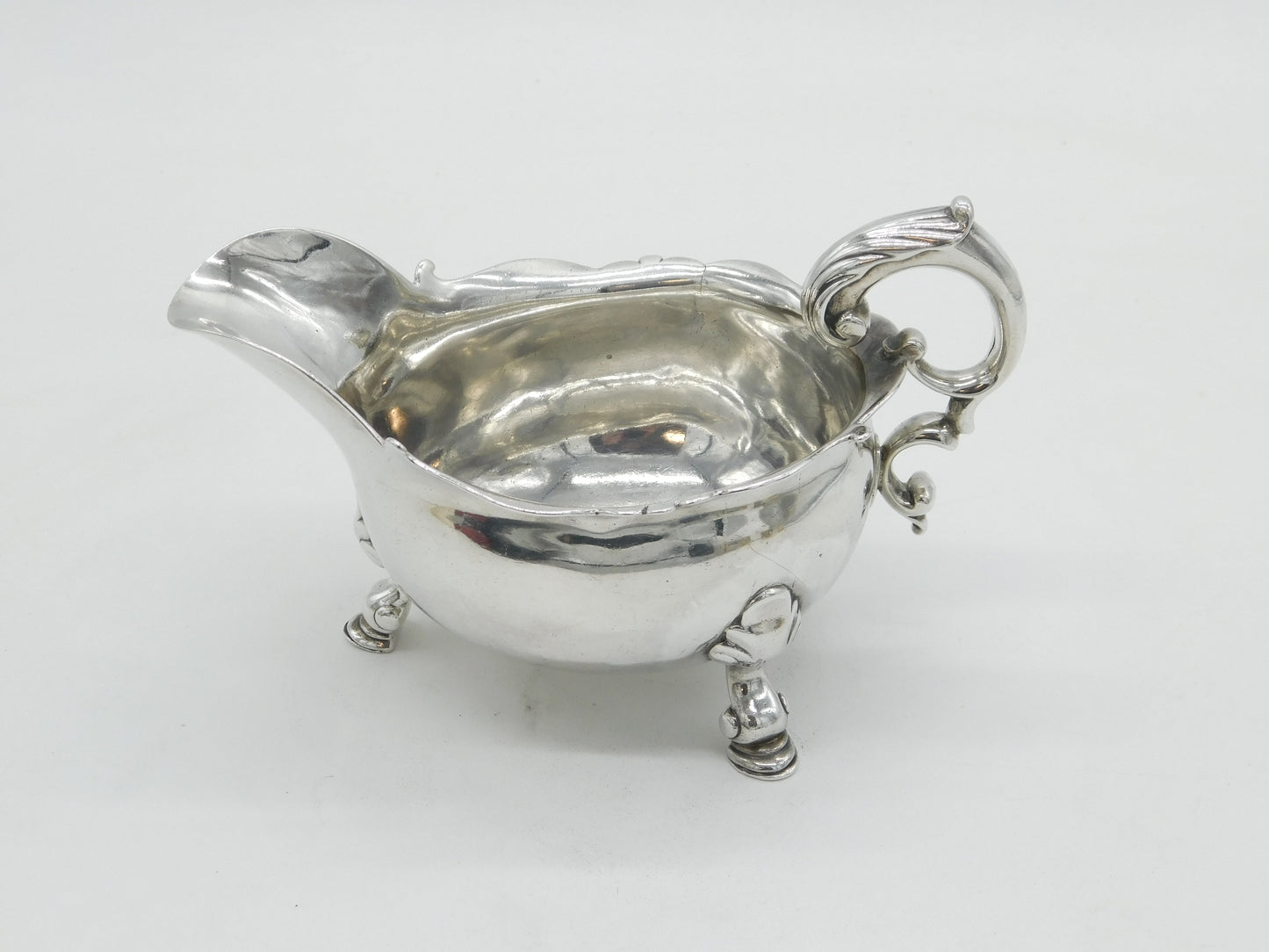 George II Sterling Silver Crested Paw Foot Sauce Boat Antique 1742 London