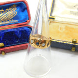 9ct Yellow Gold, Fire Opal & Sapphire Boat Ring Vintage 1979 Birmingham