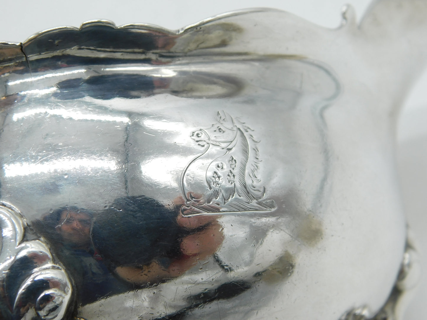 George II Sterling Silver Crested Paw Foot Sauce Boat Antique 1742 London