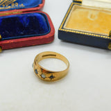 9ct Yellow Gold, Fire Opal & Sapphire Boat Ring Vintage 1979 Birmingham