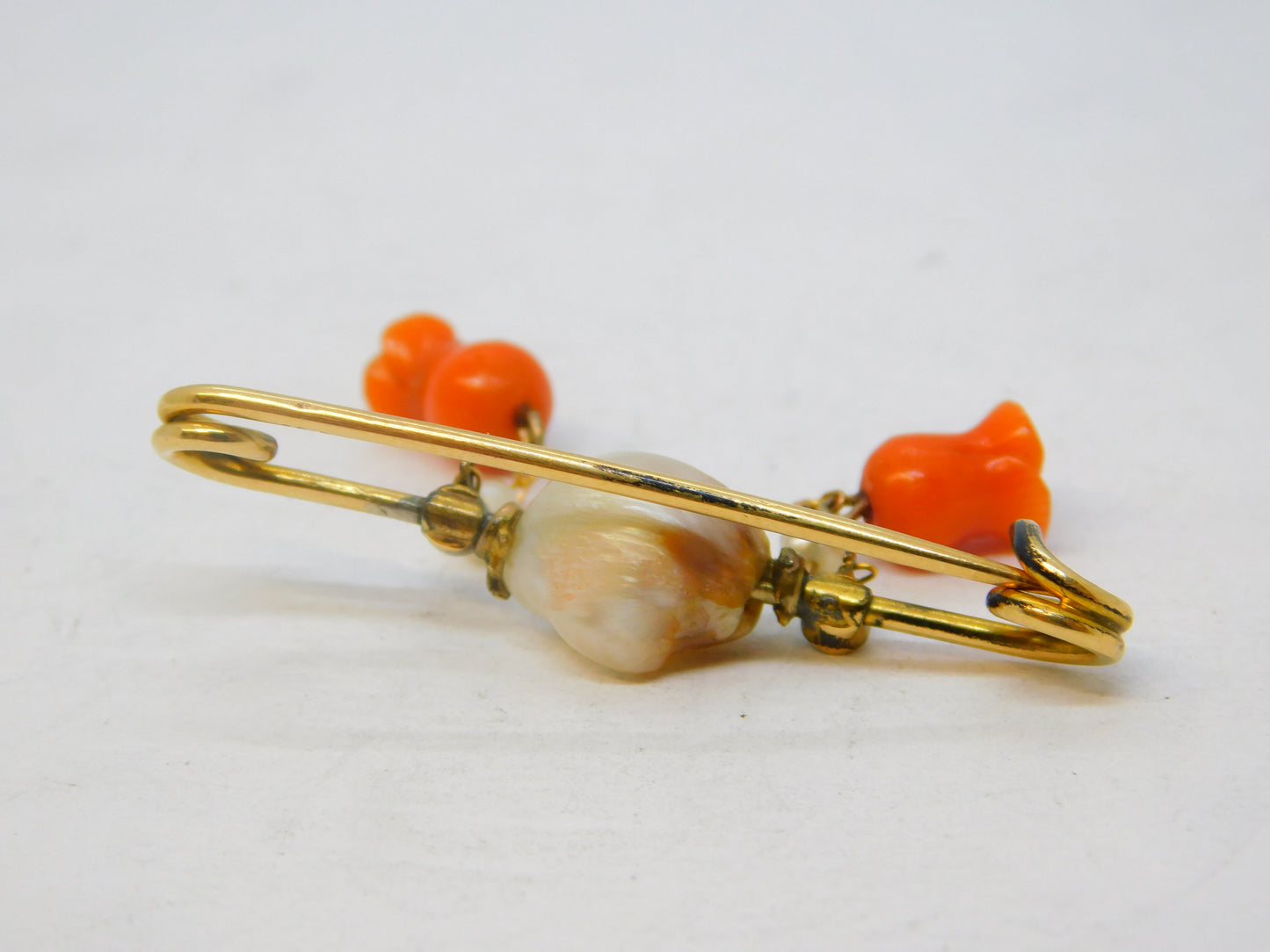 Victorian 15ct Gold, Turquoise, Pearl, Carved Coral Flower Brooch Antique c1880