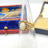 9ct Yellow Gold & Cabochon Fire Opal Modernist Ring Vintage c1970