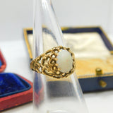9ct Yellow Gold & Cabochon Fire Opal Modernist Ring Vintage c1970