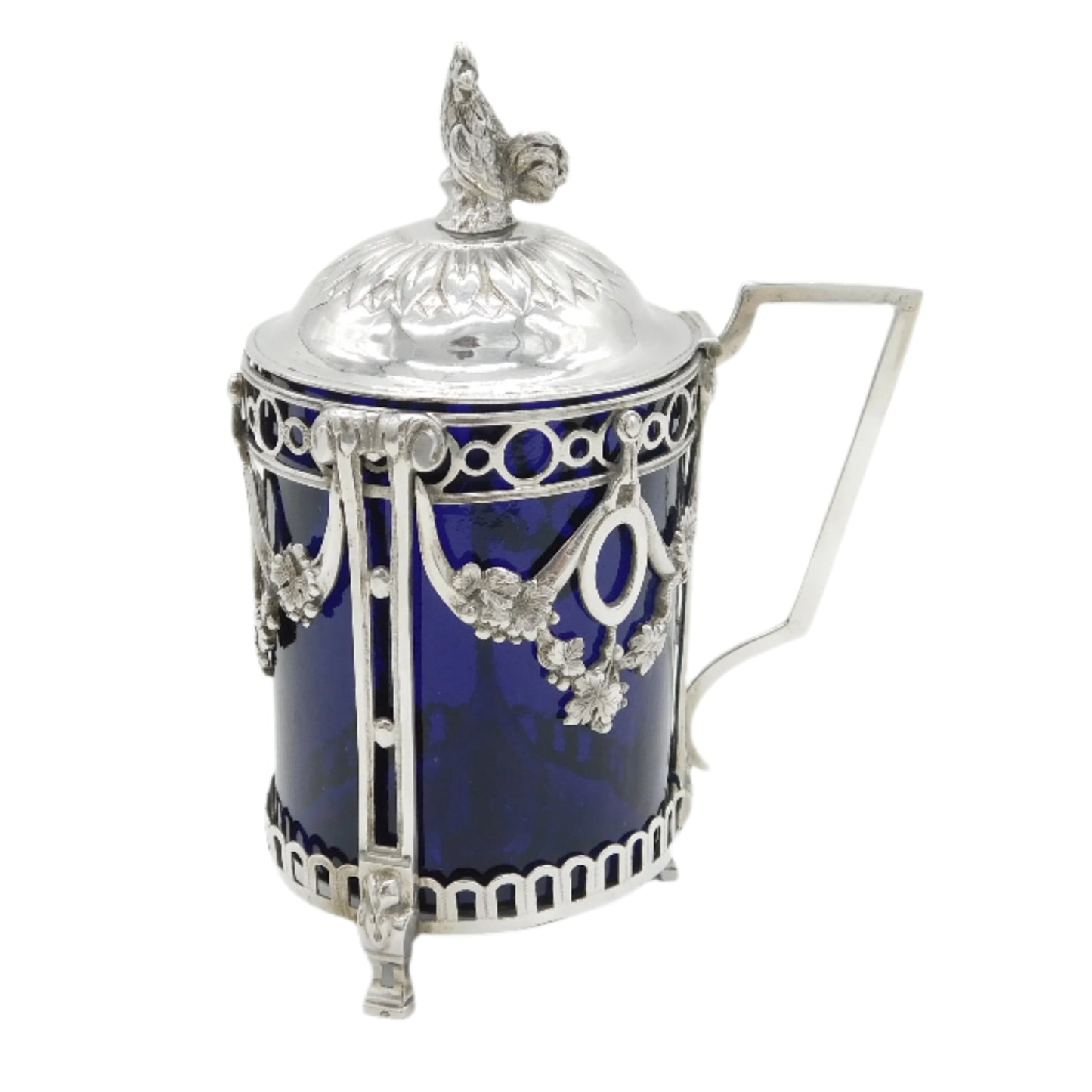 19th Century German Sterling Silver Chicken Finial Mustard Pot Antique c1880