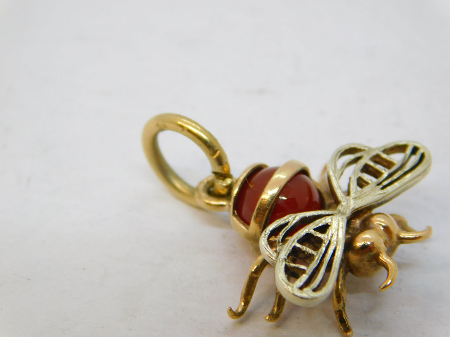9ct Yellow Gold Carnelian Set Insect Bee Charm Pendant Vintage 1963 Birmingham