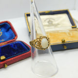 9ct Yellow Gold & Cabochon Fire Opal Modernist Ring Vintage c1970