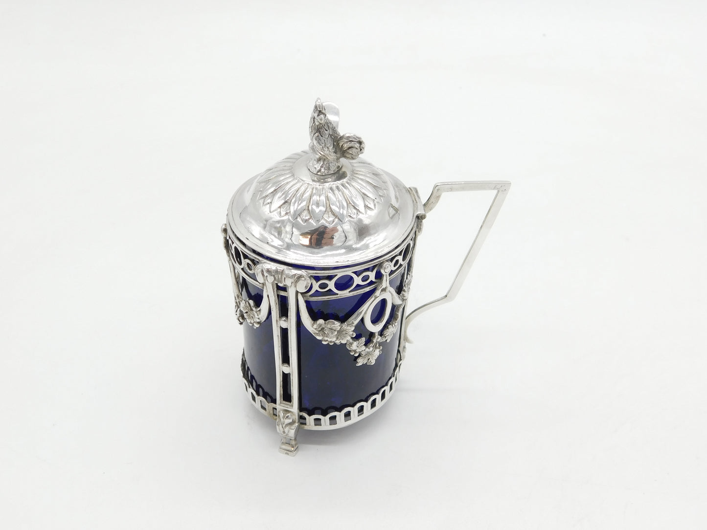 19th Century German Sterling Silver Chicken Finial Mustard Pot Antique c1880