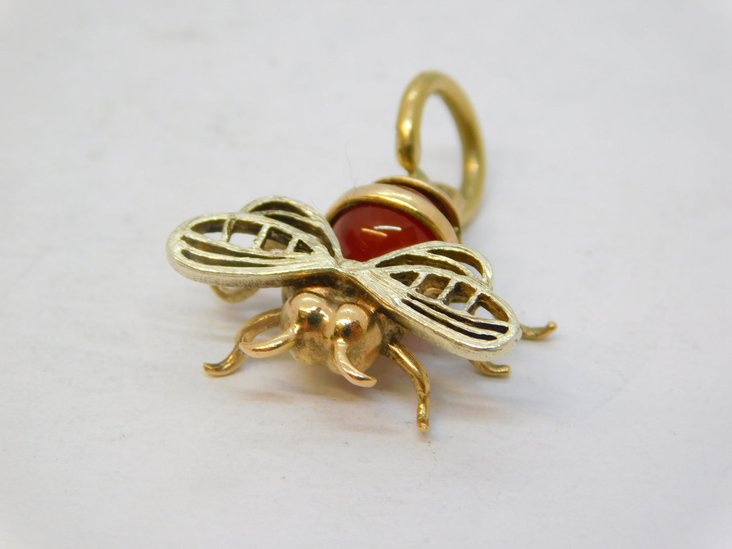9ct Yellow Gold Carnelian Set Insect Bee Charm Pendant Vintage 1963 Birmingham